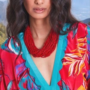 Vintage Konyak Nagaland Red Coral Color Glass Beaded Tribal Necklace